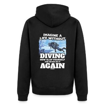 Imagine A Life Without Diving - Unisex Premium Bio Zip Hoodie - Schwarz - Hinten - Nico (187cm)