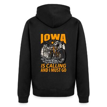 Reisen Iowa Geschenk - Unisex Premium Bio Zip Hoodie - Schwarz - Hinten - Nico (187cm)