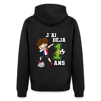 Fußball Junge Es Ist Mein 1e Geburtstag - Unisex Premium Bio Zip Hoodie - Schwarz - Hinten - Nico (187cm)