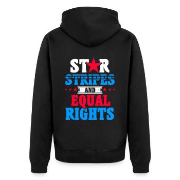 Sterne, Streifen und Gleichberechtigung - Unisex Premium Bio Zip Hoodie - Schwarz - Hinten - Nico (187cm)