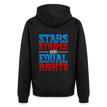 Sterne, Streifen und Gleichberechtigung - Unisex Premium Bio Zip Hoodie - Schwarz - Hinten - Nico (187cm)