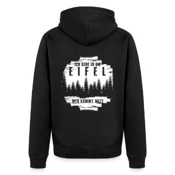 Eifel Wandern Berge Wanderung Eifler - Unisex Premium Bio Zip Hoodie - Schwarz - Hinten - Nico (187cm)