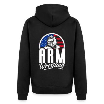 Arm press Arm press - Unisex Premium Organic Zip Hoodie - black - Back - Nico (187cm)