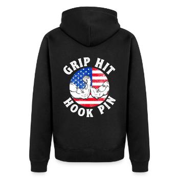 Grip Hit Hook Pin Armdrücken - Unisex Premium Bio Zip Hoodie - Schwarz - Hinten - Nico (187cm)