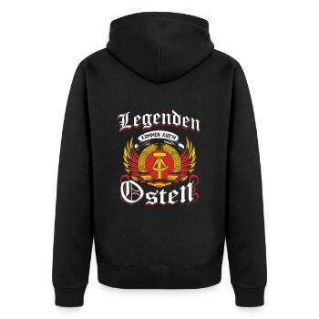 Ossi Geschenk Ostdeutschland NVA Germania Osten - Unisex Premium Bio Zip Hoodie - Schwarz - Hinten - Nico (187cm)