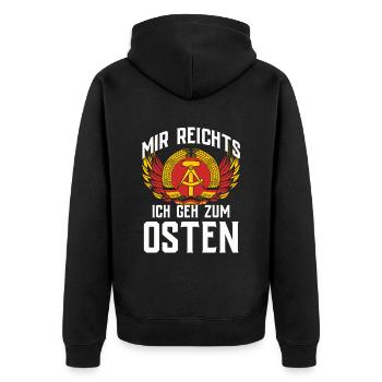 Ostdeutschland Geschenk Osten Ossi DDR Ostalgie - Unisex Premium Bio Zip Hoodie - Schwarz - Hinten - Nico (187cm)