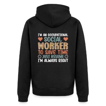 I Am An Occupational Social Worker - Unisex Premium Bio Zip Hoodie - Schwarz - Hinten - Nico (187cm)