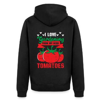 Tomate - Unisex Premium Bio Zip Hoodie - Schwarz - Hinten - Nico (187cm)