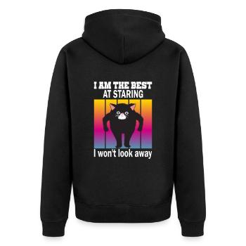 Starrende Katze - Katzen Starren - Unisex Premium Bio Zip Hoodie - Schwarz - Hinten - Nico (187cm)
