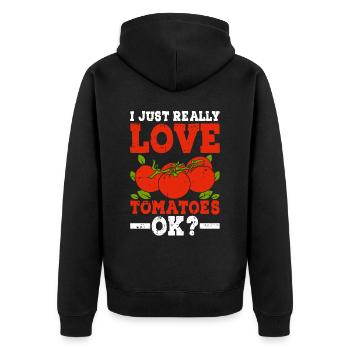 Tomate - Unisex Premium Bio Zip Hoodie - Schwarz - Hinten - Nico (187cm)