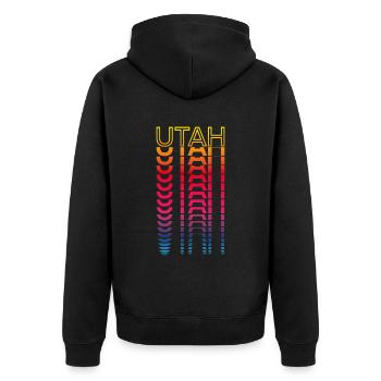 Retro Nostalgisch USA Staat - Regenbogen Utah - Unisex Premium Bio Zip Hoodie - Schwarz - Hinten - Nico (187cm)