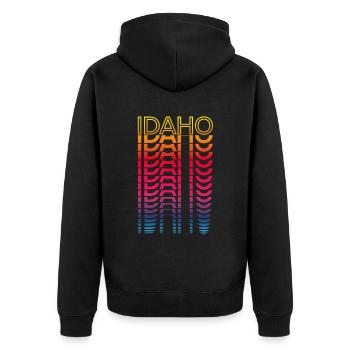 Retro Nostalgisch USA Staat - Regenbogen Idaho - Unisex Premium Bio Zip Hoodie - Schwarz - Hinten - Nico (187cm)