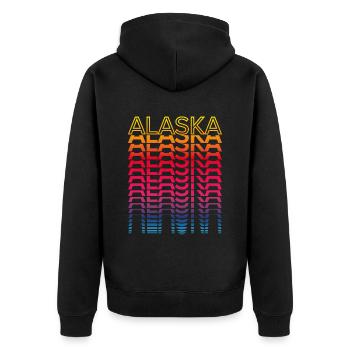 Retro Nostalgisch USA Staat - Regenbogen Alaska - Unisex Premium Bio Zip Hoodie - Schwarz - Hinten - Nico (187cm)