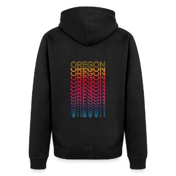 Retro Nostalgisch USA Staat - Regenbogen Oregon - Unisex Premium Bio Zip Hoodie - Schwarz - Hinten - Nico (187cm)