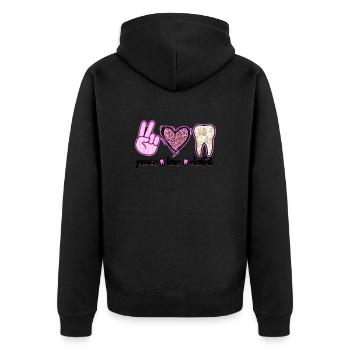 Peace Love Dental - medizinisch - Unisex Premium Bio Zip Hoodie - Schwarz - Hinten - Nico (187cm)