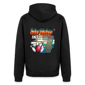 Strikin' Into 7 Bowling Bowler Feier Zum 7. - Unisex Premium Bio Zip Hoodie - Schwarz - Hinten - Nico (187cm)