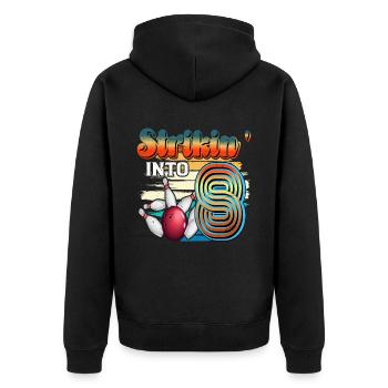 Strikin' Into 8 Bowling Bowler 8. Geburtstag - Unisex Premium Bio Zip Hoodie - Schwarz - Hinten - Nico (187cm)