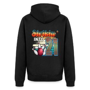Strikin' Into 21 Bowling Bowler 21. Geburtstag - Unisex Premium Bio Zip Hoodie - Schwarz - Hinten - Nico (187cm)