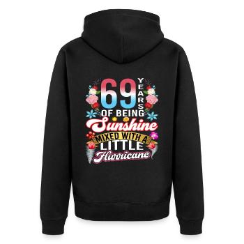 69 years of sunshine mixed with a small - Unisex Premium Organic Zip Hoodie - black - Back - Nico (187cm)