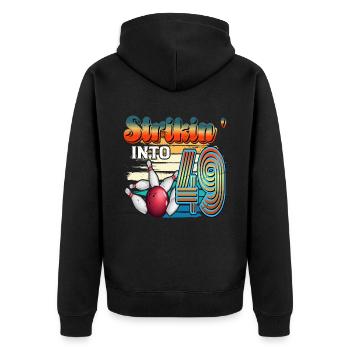Strikin' Into 49 Bowling Bowler Celebration for the 49th anniversary of the 49th century. - Unisex Premium Organic Zip Hoodie - black - Back - Nico (187cm)