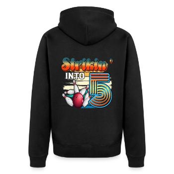 Strikin' Into 5 Bowling Bowler 5. Geburtstag Feier - Unisex Premium Bio Zip Hoodie - Schwarz - Hinten - Nico (187cm)