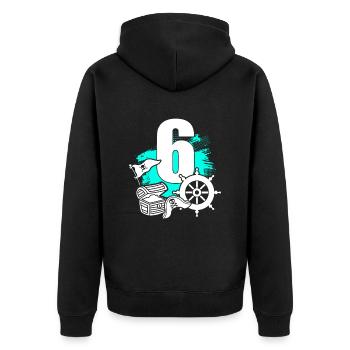 Pirate 6 year old pirates treasure 6th birthday - Unisex Premium Organic Zip Hoodie - black - Back - Nico (187cm)