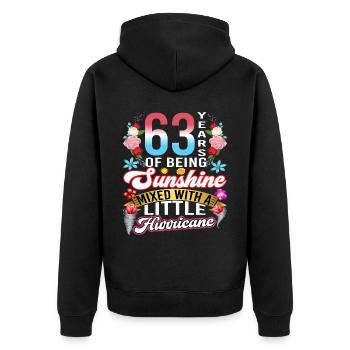 63 years of sunshine mixed with a small - Unisex Premium Organic Zip Hoodie - black - Back - Nico (187cm)