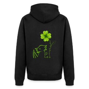 Du bist mein Glücksbringer Axolotl Kleeblatt - Unisex Premium Bio Zip Hoodie - Schwarz - Hinten - Nico (187cm)