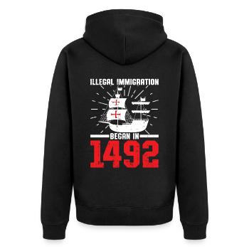 Christopher Columbus - Unisex Premium Bio Zip Hoodie - Schwarz - Hinten - Nico (187cm)