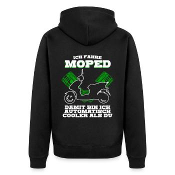 Mofa Motoroller Mopet Mofafahrer Moped - Unisex Premium Bio Zip Hoodie - Schwarz - Hinten - Nico (187cm)