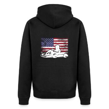 Go Kart Lustiger Go Kart Fahrer USA Amerika Flagge - Unisex Premium Bio Zip Hoodie - Schwarz - Hinten - Nico (187cm)