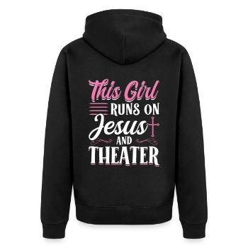Dieses Mädchen Lebt Von Jesus Und Theater - Unisex Premium Bio Zip Hoodie - Schwarz - Hinten - Nico (187cm)