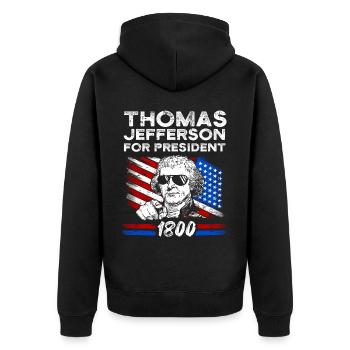 Thomas Jefferson - Unisex Premium Bio Zip Hoodie - Schwarz - Hinten - Nico (187cm)