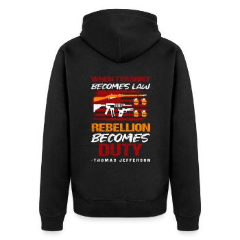 Thomas Jefferson - Unisex Premium Bio Zip Hoodie - Schwarz - Hinten - Nico (187cm)