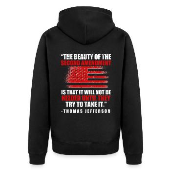 Thomas Jefferson - Unisex Premium Bio Zip Hoodie - Schwarz - Hinten - Nico (187cm)
