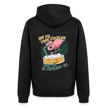 Flamingo bin da kann losgehen ja es eskaliert eh - Unisex Premium Bio Zip Hoodie - Schwarz - Hinten - Nico (187cm)