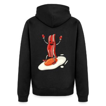 Baconholic Fleischliebhaber Bacon Eater Keto Ketog - Unisex Premium Bio Zip Hoodie - Schwarz - Hinten - Nico (187cm)
