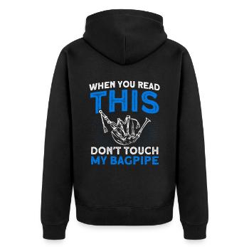 Rühr meinen Dudelsack nicht an - Unisex Premium Bio Zip Hoodie - Schwarz - Hinten - Nico (187cm)
