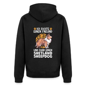 Fand meinen Shetland Sheepdog Sheltie - Unisex Premium Bio Zip Hoodie - Schwarz - Hinten - Nico (187cm)