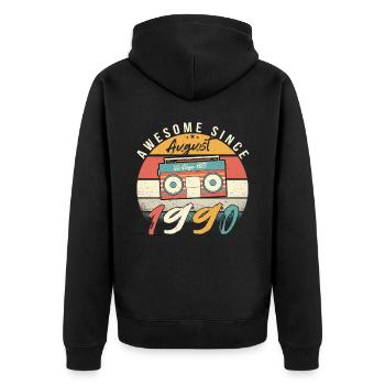 Baujahr 1990 Im August - Unisex Premium Bio Zip Hoodie - Schwarz - Hinten - Nico (187cm)