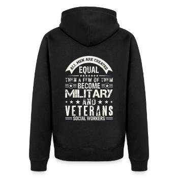 All Men Created Equal Military Veterans - Unisex Premium Bio Zip Hoodie - Schwarz - Hinten - Nico (187cm)