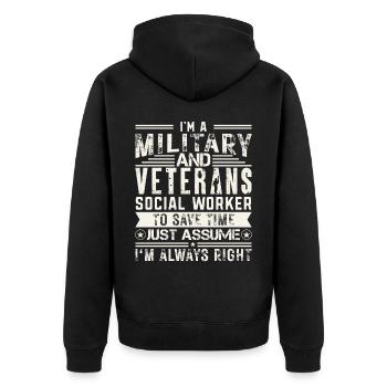 Je suis un travailleur social militaire et vétéran - Veste à capuche bio Premium Unisexe - noir - Dos - Nico (187cm)