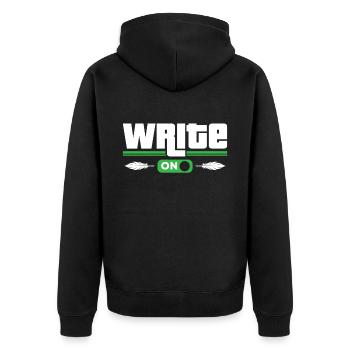 Continue writing Author Writer Writer - Unisex Premium Organic Zip Hoodie - black - Back - Nico (187cm)