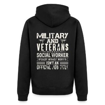 Military And Veterans Social Workers - Unisex Premium Bio Zip Hoodie - Schwarz - Hinten - Nico (187cm)