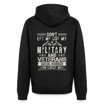 Military & Veterans Social Worker Voice - Unisex Premium Organic Zip Hoodie - black - Back - Nico (187cm)