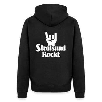 Stralsund Souvenir Ostsee Urlaub - Unisex Premium Bio Zip Hoodie - Schwarz - Hinten - Nico (187cm)