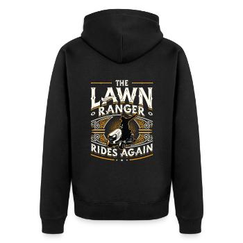 The Lawn Ranger Rides Again Lawn Care Lawn Mower - Unisex Premium Organic Zip Hoodie - black - Back - Nico (187cm)