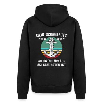 Scharbeutz Sprüche Scharbeutzer - Unisex Premium Bio Zip Hoodie - Schwarz - Hinten - Nico (187cm)