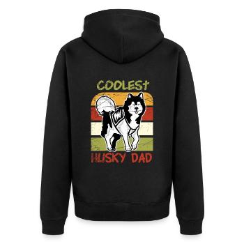 Husky Dog Blue Eyes Dog Owner Huskydad - Unisex Premium Organic Zip Hoodie - black - Back - Nico (187cm)