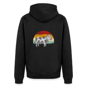 Kuh Retro Vintage Kühe - Unisex Premium Bio Zip Hoodie - Schwarz - Hinten - Nico (187cm)